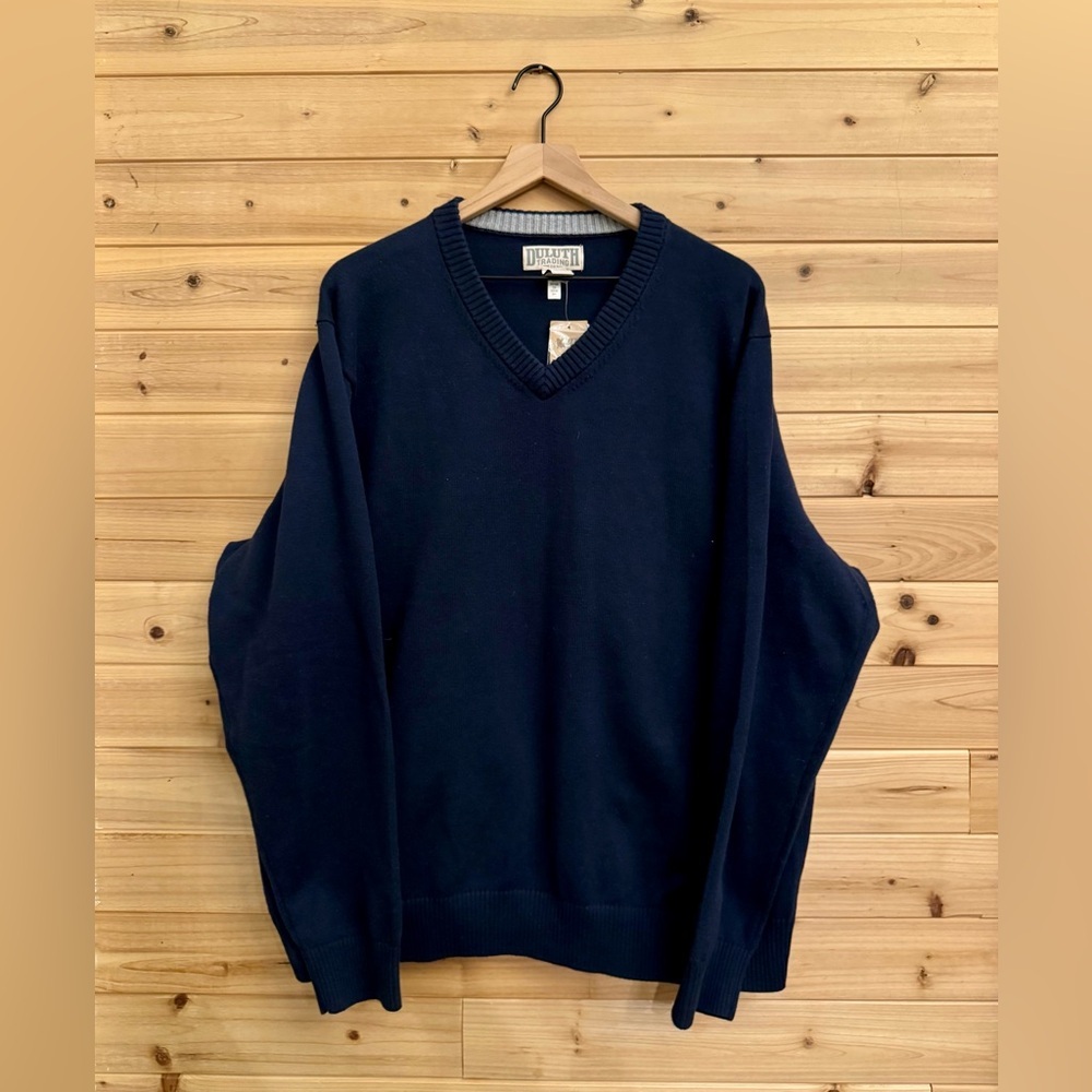 NWT Duluth Trading Co XXL Men’s Navy Blue Strongarm Cotton Blend V Neck Sweater
